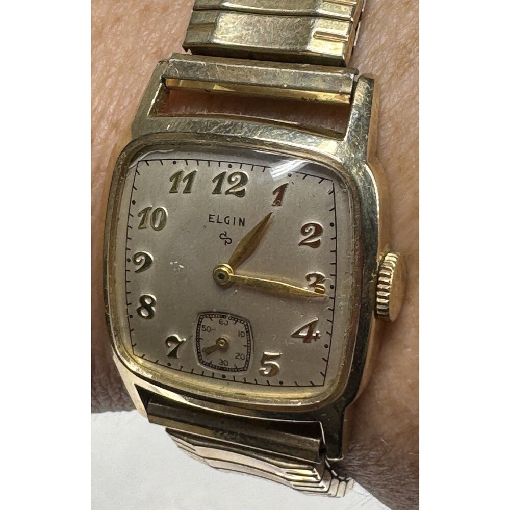 VTG Antique Elgin 14k GF Mens Watch Wind up 21 Jewel Works